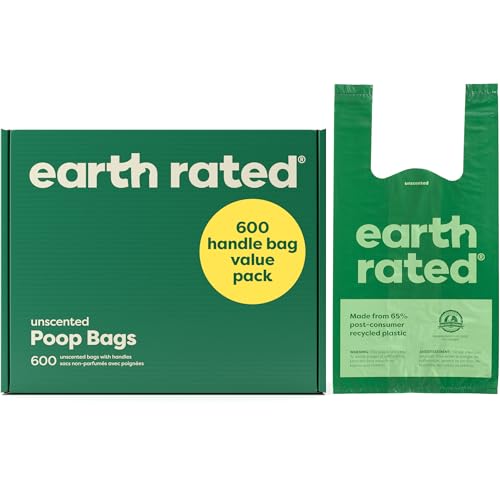 Earth Rated Hundekotbeutel mit Griffen, Vorteilspack, leicht zu binden und garantiert auslaufsicher, geruchlos, 600 Stück von Earth Rated