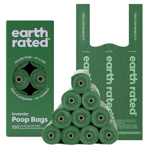 Earth Rated Hundekotbeutel mit Griffen zum Binden auf Nachfüllrollen, extra breit, einfach zu binden, garantiert auslaufsicher, Lavendelduft, 120 Stück von Earth Rated