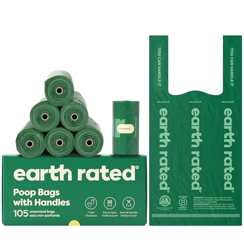 Earth Rated Hundekotbeutel mit Griffen zum Binden auf Nachfüllrollen, extra breit, einfach zu binden, garantiert auslaufsicher, geruchlos, 120 Stück von Earth Rated