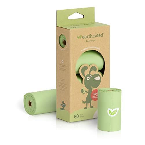 Earth Rated Kompostierbare Hundekotbeutel, Extra Starke und Garantiert Auslaufsichere Gassibeutel auf pflanzlicher Basis, Duftfrei, 60 Beutel von Earth Rated