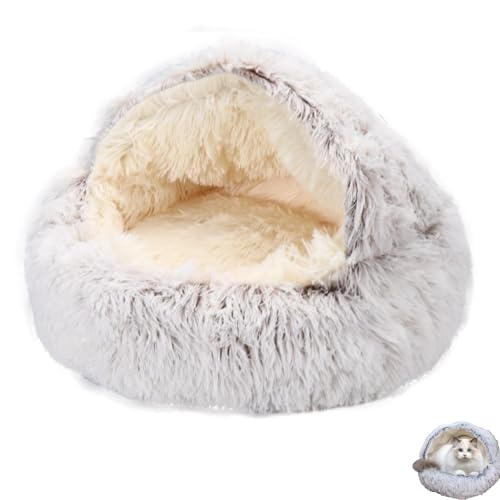 Argotopia Dog Bed, Argotopia Pet Bed, Dog Bed Round, Calming Dog Beds & Cat Cave Bed with Hooded Cover, Cat Bed Hooded for Indoor Cats, Anti Slip Plush Faux Fur Enclosed Pet Nest (L(60 * 60cm),Brown) von EasPowest