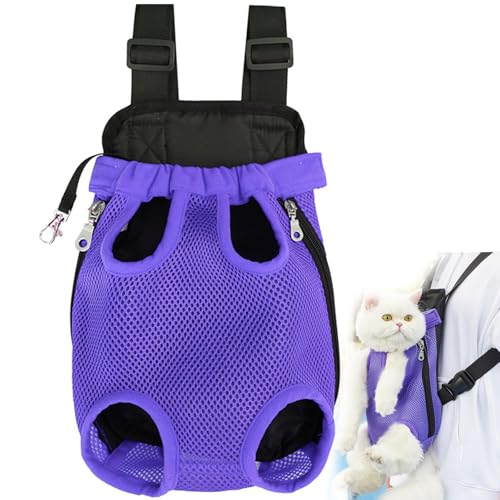 EasPowest Furry Pawsy Carrier, Furry Pawsy Katzentrage, Furry Pawsy Katzenrucksack, Haustier-Reisetrage, Hunde-/Katzen-Rucksacktrage, atmungsaktive Netztasche zum Wandern und Radfahren (L,Purple) von EasPowest