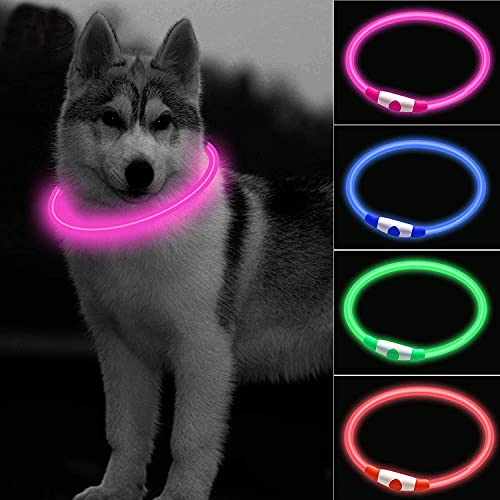 Easing LED-Hundehalsband, wiederaufladbar, verstellbar, zuschneidbar, ultrahelle Farben, leuchtendes Halsband für Hunde, wiederaufladbarer Lithium-Akku, Nachtsichtbarkeit und Sicherheit (Rosa) von Easing