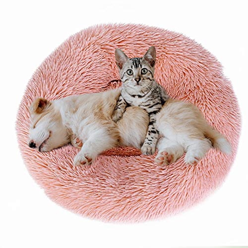 Eastlion Haustierbett Rund Plüsch,Hundebett Donut Kissen Warme Flauschig Weich,Schöne Katzenbett Waschbar Schlafen Bett für Welpen Katzen Hunde,Groß (Rosa,S:70CM) von Eastlion