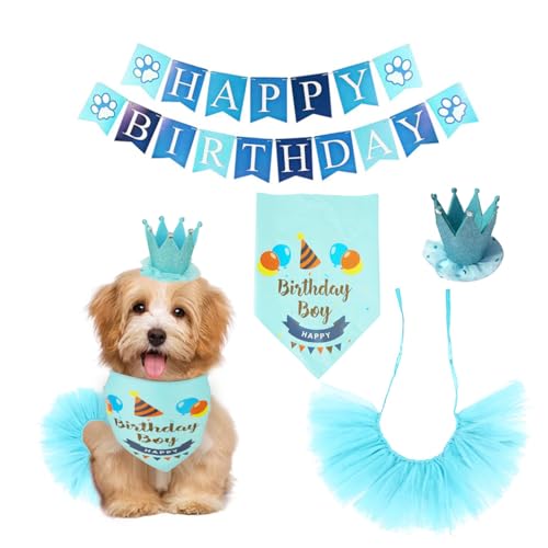 EASTLION Hund Geburtstag Bandana Hut Banner Set,Haustier Hund Geburtstag Party Supplies,Hund Halstuch Bandana Niedlicher Rock Hunde Zubehör Set Hundegeburtstagsparty für Welpenkatzenhaustie Blau von Eastlion