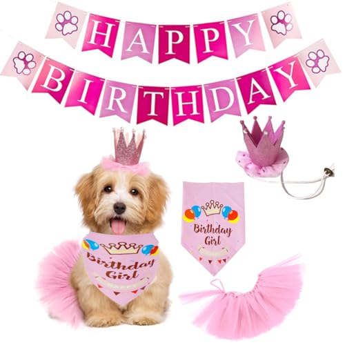 EASTLION Hund Geburtstag Bandana Hut Banner Set,Haustier Hund Geburtstag Party Supplies,Hund Halstuch Bandana Niedlicher Rock Hunde Zubehör Set Hundegeburtstagsparty für Welpenkatzenhaustie Rosa von Eastlion