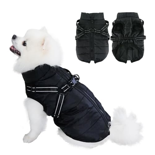 EASTLION Hundebekleidung Hundemantel wasserdichte Winterjacke Warme Weste Hundebekleidung Hundejacke mit Hundegeschirr Reflektierende Hundemäntel, Rot und Schwarz, Größe für S-2XL,Schwarz,Größe 2XL von Eastlion