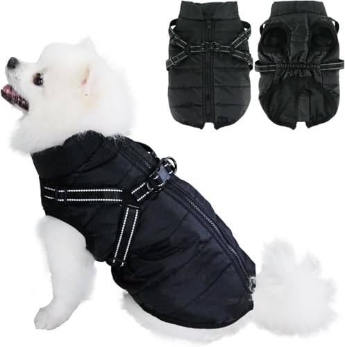 EASTLION Winter Hundemantel Warm Wasserdicht Hundejacke Welpen Hunde Kleidung Bekleidung Weste mit D-Ring,Schwarz,Größe 2XL von Eastlion