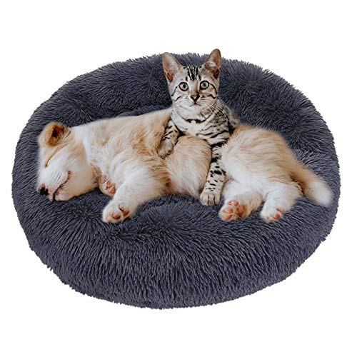 Eastlion Haustierbett Rund Plüsch,Hundebett Donut Kissen Warme Flauschig Weich,Schöne Katzenbett Waschbar Schlafen Bett für Welpen Katzen Hunde,Klein (Dunkelgrau,S:50CM) von Eastlion