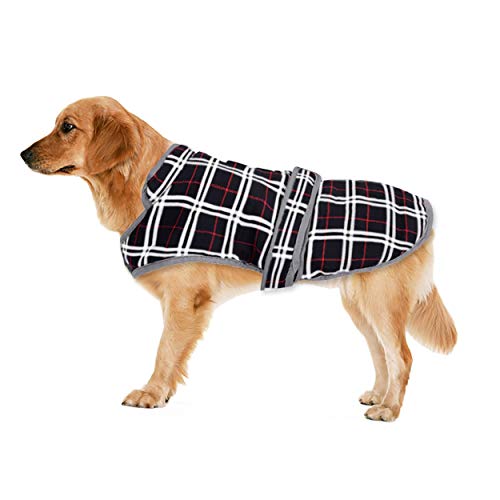 Eastlion Winter Hundemantel Warm Kariert Hundejacke Hunde Kleidung Bekleidung Weste mit Geschirr für Kleine Mittelere und Große Hunde,Schwarz,S von Eastlion