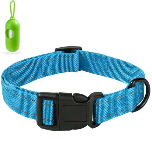 Hundehalsband 2,5 cm Breit Reflektierend Nylon Hundehalsbänder Blau Verstellbares Hundehalsband mit Schnalle für Mittlere und Große Hunde von EasyEase