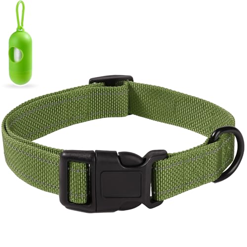 Hundehalsband 2,5 cm Breit Reflektierend Nylon Hundehalsbänder Grün Verstellbares Hundehalsband mit Schnalle für Mittlere und Große Hunde von EasyEase