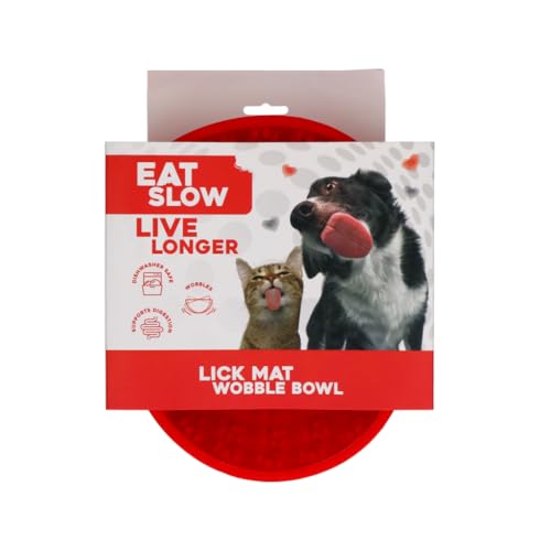 Eat Slow Live Longer Anti-Schlangennapf - Leckfutter - Wiggle Anti-Schlangennapf - Anti-Schlangenfutter - Hunde- und Katzenleckfutter - Slowfeeder - 100% Silikon - spülmaschinenfest -Rot von Eat Slow Live Longer