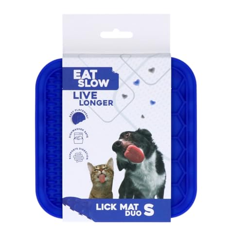 Eat Slow Live Longer Duo Leckmatte - 15 x 15 cm - Quadratisch - Schnüffelmatte - Anti-Schnüffelmatte - Slowfeeder - 100% Silikon - Spülmaschinenfest - Größe S - Antischlingnapf - Blau von Eat Slow Live Longer