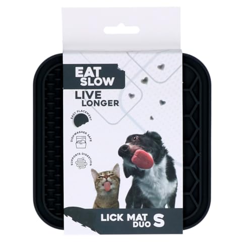 Eat Slow Live Longer Duo Leckmatte - 15 x 15 cm - Quadratisch - Schnüffelmatte - Anti-Schnüffelmatte - Slowfeeder - 100% Silikon - Spülmaschinenfest - Größe S - Antischlingnapf - Grau von Eat Slow Live Longer