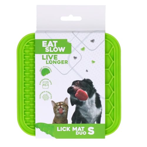 Eat Slow Live Longer Duo Leckmatte - 15 x 15 cm - Quadratisch - Schnüffelmatte - Anti-Schnüffelmatte - Slowfeeder - 100% Silikon - Spülmaschinenfest - Größe S - Antischlingnapf - Rot von Eat Slow Live Longer