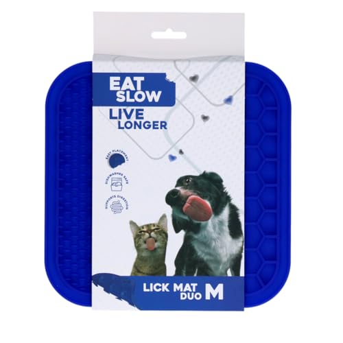 Eat Slow Live Longer Duo Leckmatte - 21 x 21 cm - Quadratisch - Schnüffelmatte - Anti-Schnüffelmatte - Slowfeeder - 100% Silikon - Spülmaschinenfest - Größe M - Blau von Eat Slow Live Longer