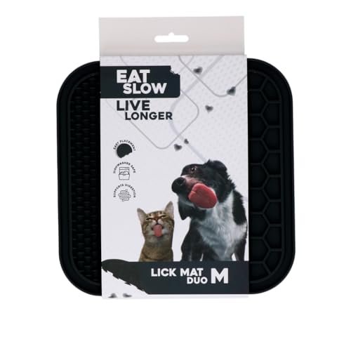 Eat Slow Live Longer Duo Leckmatte - 21 x 21 cm - Quadratisch - Schnüffelmatte - Anti-Schnüffelmatte - Slowfeeder - 100% Silikon - Spülmaschinenfest - Größe M - Antischlingnapf - Grau von Eat Slow Live Longer