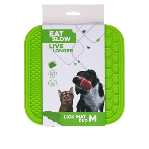 Eat Slow Live Longer Duo Leckmatte - 21 x 21 cm - Quadratisch - Schnüffelmatte - Anti-Schnüffelmatte - Slowfeeder - 100% Silikon - Spülmaschinenfest - Größe M - Antischlingnapf - Grün von Eat Slow Live Longer