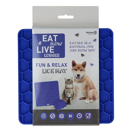 Eat Slow Live Longer Fun & Relax Leckmatte - 23 x 19 cm - Schleckmatte - Leckmatte für Hunde - Slingnapf - Langsame Fütterung - Hundenäpf - Antischlingnapf - Überall zu platzieren - Blau von Eat Slow Live Longer