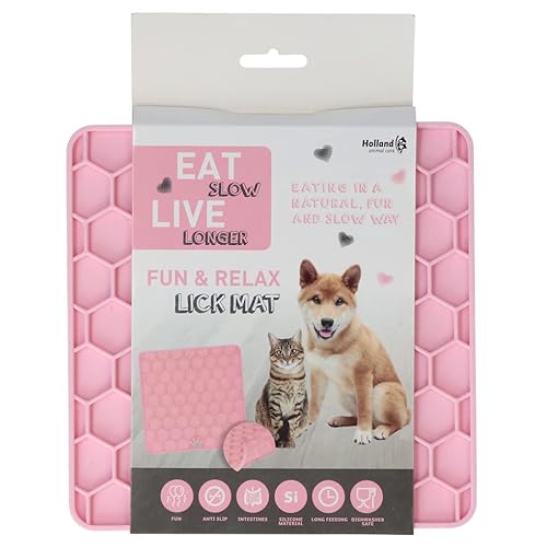 Eat Slow Live Longer Fun & Relax Lick Mat - Leckmatte für Hunde - Anti-Kau-Napf - Langsame Fütterung - Einfach überall zu platzieren - Herausforderung für Ihr Haustier - Rosa - L23xB19xH1 cm von Eat Slow Live Longer