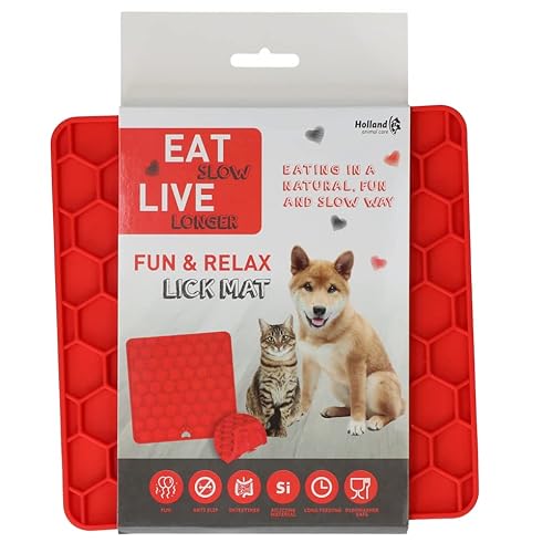 Eat Slow Live Longer Fun & Relax Leckmatte - 23 x 19 cm - Schleckmatte - Leckmatte für Hunde - Slingnapf - Langsame Fütterung - Hundenäpf - Antischlingnapf - Überall zu platzieren - Rot von Eat Slow Live Longer