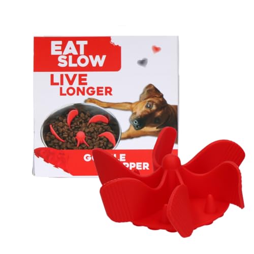 Eat Slow Live Longer Gobble Stopper - Anti Fresser - Futterautomat - Slow Feeder - Für Hunde und Katzen - 11 cm - Einsatz für Futternapf - Antischlingnapf - Anti-Rutsch - Rot von Eat Slow Live Longer