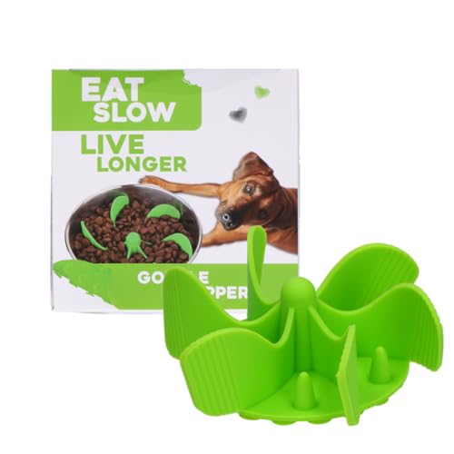 Eat Slow Live Longer Gobble Stopper - Anti Fresser - Futterautomat - Slow Feeder - Für Hunde und Katzen - 11 cm - Einsatz für Futternapf - Antischlingnapf - Anti-Rutsch - Grün von Eat Slow Live Longer