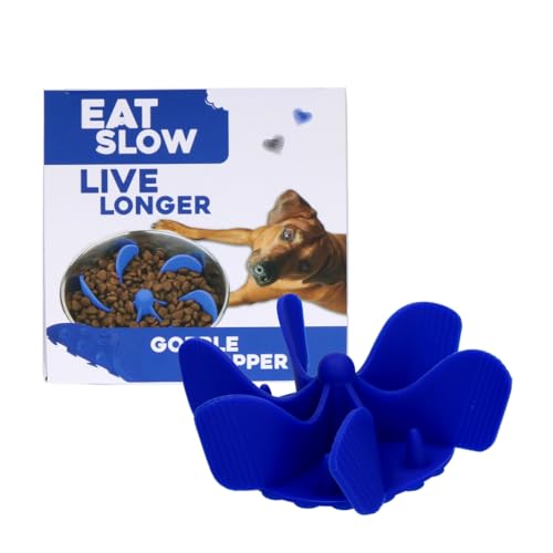 Eat Slow Live Longer Gobble Stopper - Anti Fresser - Futterautomat - Slow Feeder - Für Hunde und Katzen - 11 cm - Einsatz für Futternapf - Antischlingnapf - Anti-Rutsch - Blau von Eat Slow Live Longer