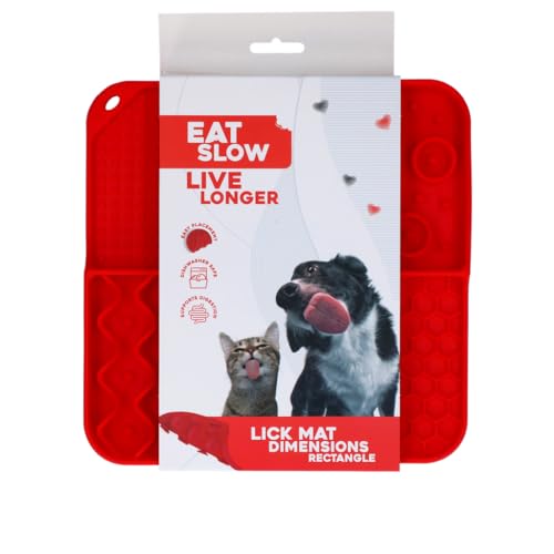 Eat Slow Live Longer Leckmatte - 21 x 21 cm - Quadratisch - Schnüffelmatte - Anti-Schnüffelmatte - Langsam Füttern Tablett - 100% Silikon - Leckmatte für Hunde - Spülmaschinenfest - Tablett - Rot von Eat Slow Live Longer