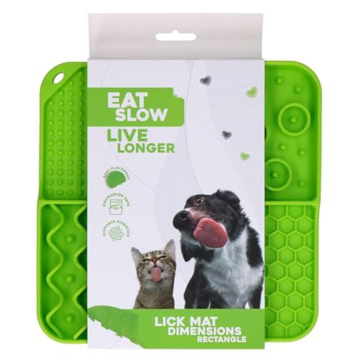 Eat Slow Live Longer Leckmatte - 21 x 21 cm - Quadratisch - Schnüffelmatte - Anti-Schnüffelmatte - Slow Feed Tablett - 100% Silikon - Leckmatte für Hunde - Spülmaschinenfest - Tablett - Grün von Eat Slow Live Longer