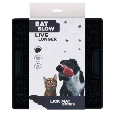 Eat Slow Live Longer Leckmatte - 21 x 21 cm - Quadratisch - Schnüffelmatte - Slowfeeder - Ablenkung - Hunde und Katzen - für Schmiermittel und Brocken - Knochenmuste - Grau von Eat Slow Live Longer