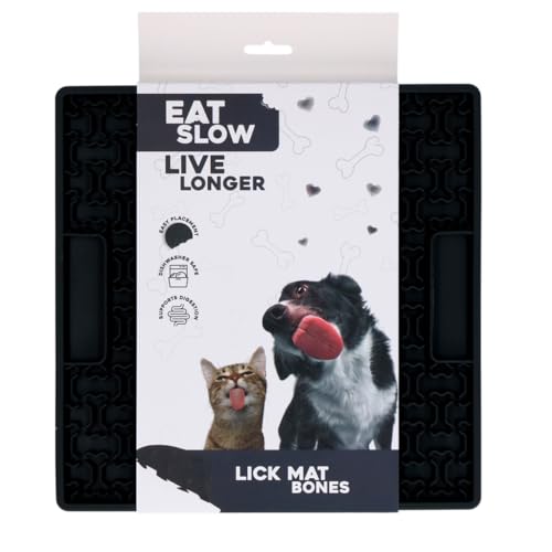 Eat Slow Live Longer Leckmatte - 21 x 21 cm - Quadratisch - Schnüffelmatte - Anti-Schnüffelmatte - Slowfeeder - Ablenkung - Hunde und Katzen - 100% Silikon - mit Saugnäpfen - Spülmaschinenfest - Grau von Eat Slow Live Longer
