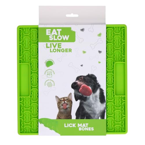 Eat Slow Live Longer Leckmatte - 21 x 21 cm - Quadratisch - Schnüffelmatte - Slowfeeder - Ablenkung - Hunde und Katzen - für Schmiermittel und Brocken - Knochenmuste - Grün von Eat Slow Live Longer