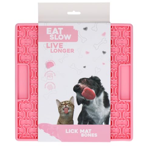 Eat Slow Live Longer Leckmatte - 21 x 21 cm - Quadratisch - Schnüffelmatte - Slowfeeder - Ablenkung - Hunde und Katzen - für Schmiermittel und Brocken - Knochenmuste - Rosa von Eat Slow Live Longer