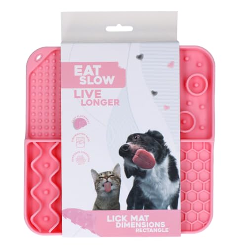 Eat Slow Live Longer Leckmatte - 21 x 21 cm - Quadratisch - Schnüffelmatte - Anti-Schnüffelmatte - Langsam Füttern Tablett - 100% Silikon - Leckmatte für Hunde - Spülmaschinenfest - Tablett - Rosa von Eat Slow Live Longer