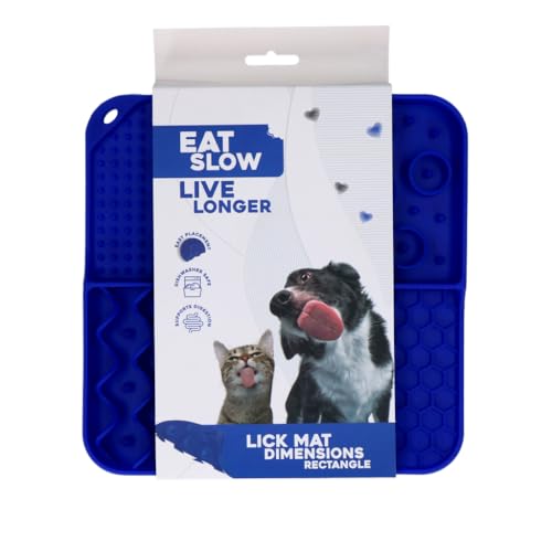 Eat Slow Live Longer Leckmatte - 21 x21 cm - Quadratisch - Schnüffelmatte - Anti-Schnüffelmatte - Slowfeeder - Ablenkung - Hunde und Katzen - Spülmaschinenfest - Antischlingnapf - Blau von Eat Slow Live Longer