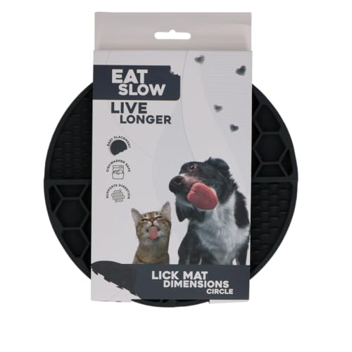 Eat Slow Live Longer Leckmatte Kreis - Ø21 cm - Schnüffelmatte - Anti-Schnüffelmatte - Slowfeeder - Ablenkung - Hunde und Katzen - 100% Silikon - Spülmaschinenfest - Antischlingnapf - Grau von Eat Slow Live Longer