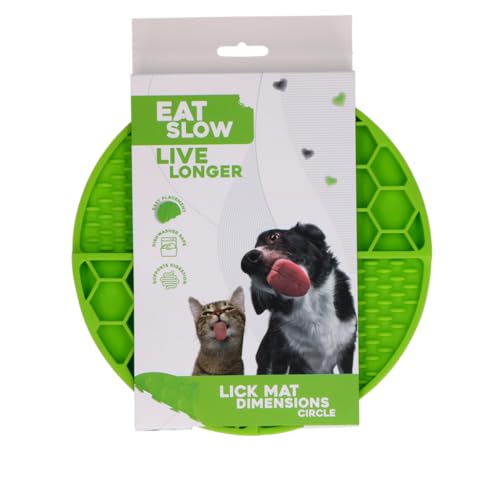 Eat Slow Live Longer Leckmatte Kreis - Ø21 cm - Schnüffelmatte - Anti-Schnüffelmatte - Slowfeeder - Ablenkung - Hunde und Katzen - 100% Silikon - spülmaschinenfest - Antischlingnapf - Grün von Eat Slow Live Longer