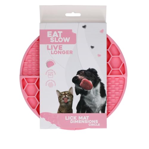 Eat Slow Live Longer Leckmatte Kreis - Ø21 cm - Schnüffelmatte - Anti-Schnüffelmatte - Slowfeeder - Ablenkung - Hunde und Katzen - 100% Silikon - spülmaschinenfest - Antischlingnapf - Rosa von Eat Slow Live Longer