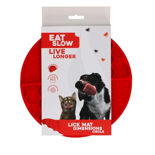 Eat Slow Live Longer Leckmatte - Ø21 cm - Circel - Schnüffelmatte - Anti-Schnüffelmatte - Langsam Füttern Tablett - 100% Silikon - Leckmatte für Hunde - Spülmaschinenfest - Tablett - Rot von Eat Slow Live Longer