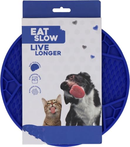 Eat Slow Live Longer Leckmatte - Ø 22 cm - Slow Feeder - Anti Scratch - Futtermatte - Leckschale - Für Nassfutter und Brocken - Spülmaschinenfest - Fußball - rutschfest - Blau von Eat Slow Live Longer