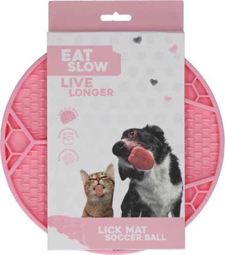 Eat Slow Live Longer Leckmatte - Ø 22 cm - Slow Feeder - Anti Scratch - Futtermatte - Leckschale - Für Nassfutter und Brocken - Spülmaschinenfest - Fußball - rutschfest - Rosa von Eat Slow Live Longer