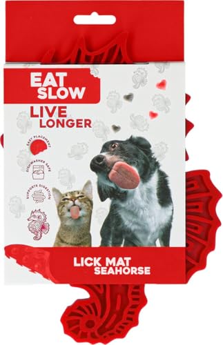 Eat Slow Live Longer Leckmatte Seepferdchen - 22 x 16,5 cm - Schnüffelmatte - Hunde und Katzen - für Gleitmittel, Stückchen und Süßigkeiten - 100% Silikon - mit Saugnäpfen - spülmaschinenfest - Blau von Eat Slow Live Longer