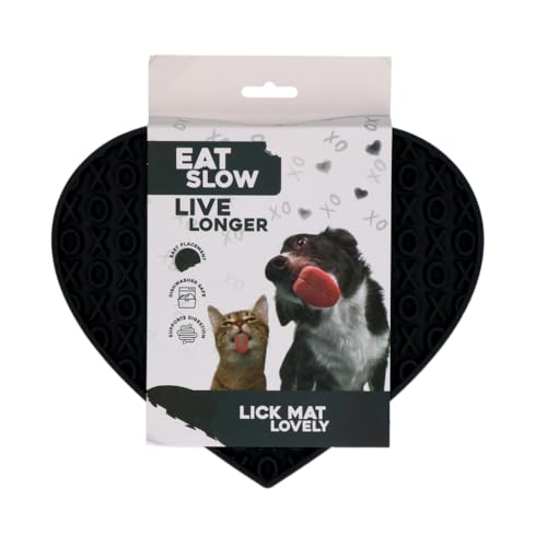 Eat Slow Live Longer Leckmatte in Herzform - 19 x 23 cm - Anti-Schnüffelmatte - Slow Feeder - Schnüffelmatte - 100% Silikon - spülmaschinenfest - für Hund oder Katze - Antischlingnapf - Grau von Eat Slow Live Longer