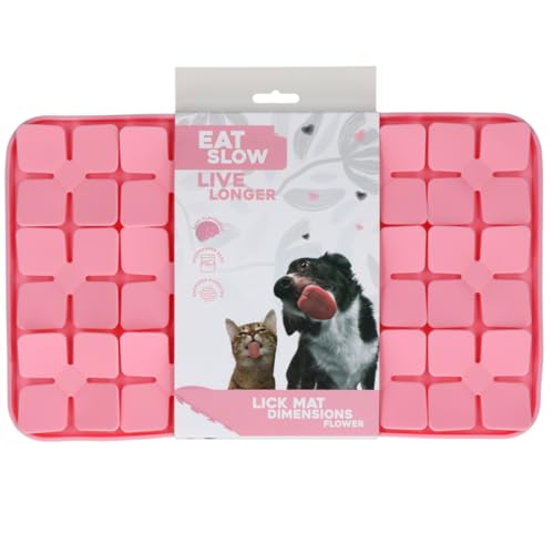 Eat Slow Live Longer Licking Mat Blumenmuster - 21 x 34 cm - Schnüffelmatte - Anti-Schnüffelmatte - Slowfeeder - 100% Silikon - spülmaschinenfest - Rosa von Eat Slow Live Longer