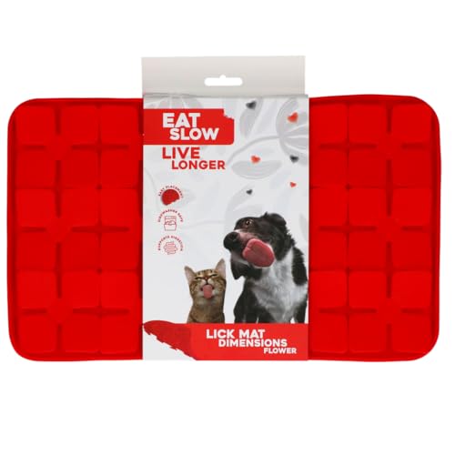 Eat Slow Live Longer Licking Mat Floral Pattern - 21 x 34 cm - Schnüffelmatte - Anti-Schnüffelmatte - Slowfeeder - 100% Silikon - spülmaschinenfest - Rot von Eat Slow Live Longer