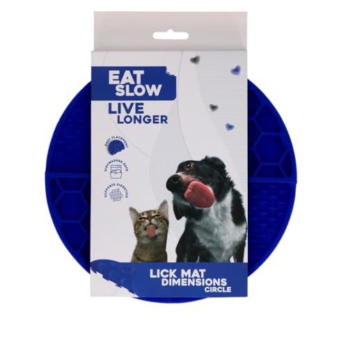 Eat Slow Live Longer Leckmatte - Ø21 cm - Circel - Schnüffelmatte - Anti-Schnüffelmatte - Langsam Füttern Tablett - 100% Silikon - Leckmatte für Hunde - Spülmaschinenfest - Tablett - Blau von Eat Slow Live Longer