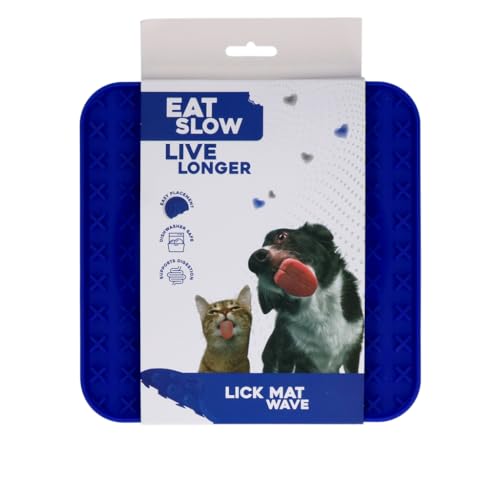 Eat Slow Live Longer Leckmatte Welle - 20 x 20 cm - Anti-Schnüffelmatte - Slow Feeder - Schnüffelmatte - 100% Silikon - Spülmaschinenfest - Für Tieren - Verwöhnung - Anti-Rutsch - Blau von Eat Slow Live Longer