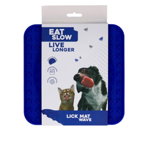 Eat Slow Live Longer Licking Mat Welle- 20 x 20 cm - Anti-Schnüffelmatte - Slow Feeder - Schnüffelmatte - 100% Silikon - Spülmaschinenfest - Für Hund oder Katze - Blau von Eat Slow Live Longer